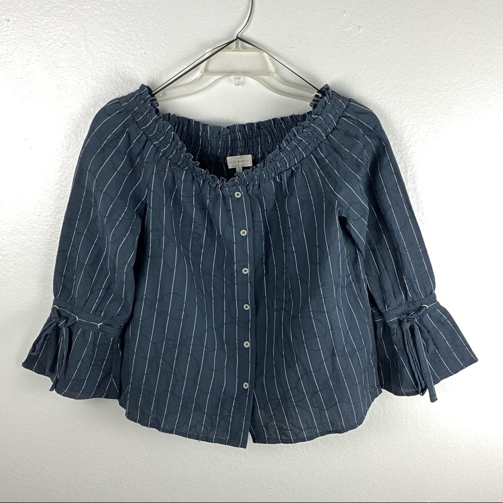LUCKY BRAND Striped On/Off Shoulder Cropped Top Size Small Boho Concert Festival